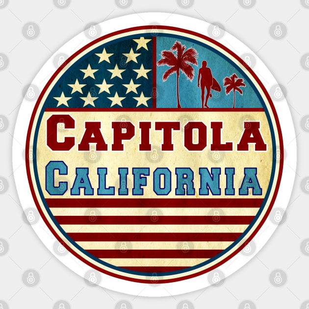 Surfing Capitola California Ocean Surf Palms Surfer Sticker by TravelTime